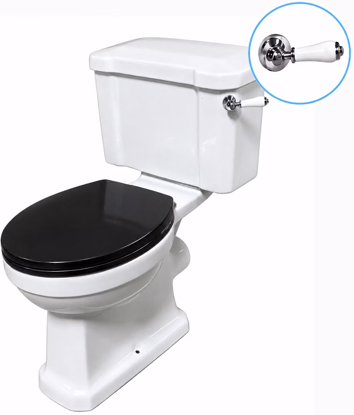 Domotechnika | WC compatto Retro - 78x48x86,5 cm - Sedile WC ribaltabile nero - WC in Vetroceramica bianca - Set completo