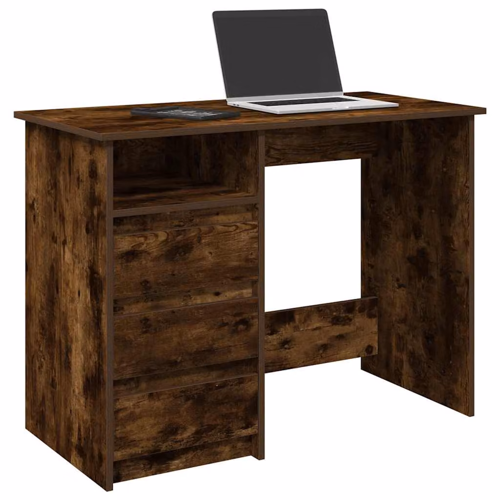 Scrivania moderna vidaXL in legno MDF color rovere fumo L 102 cm, P 50 cm, H 75 cm