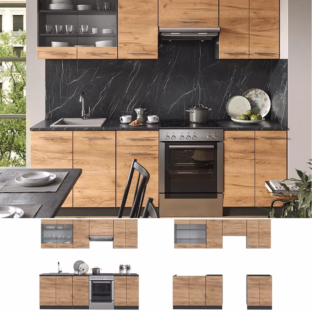 Cucina componibile moderna Fame-Line Vicco in rovere e antracite L: 240 cm – 2