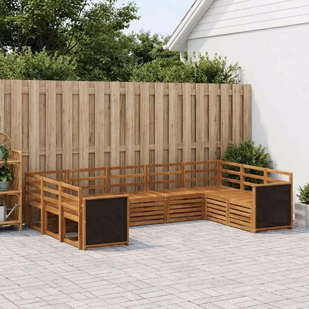 Set di divani da esterno vidaXL in legno di acacia massello marrone con cuscini, composizione a L per giardino e terrazza
