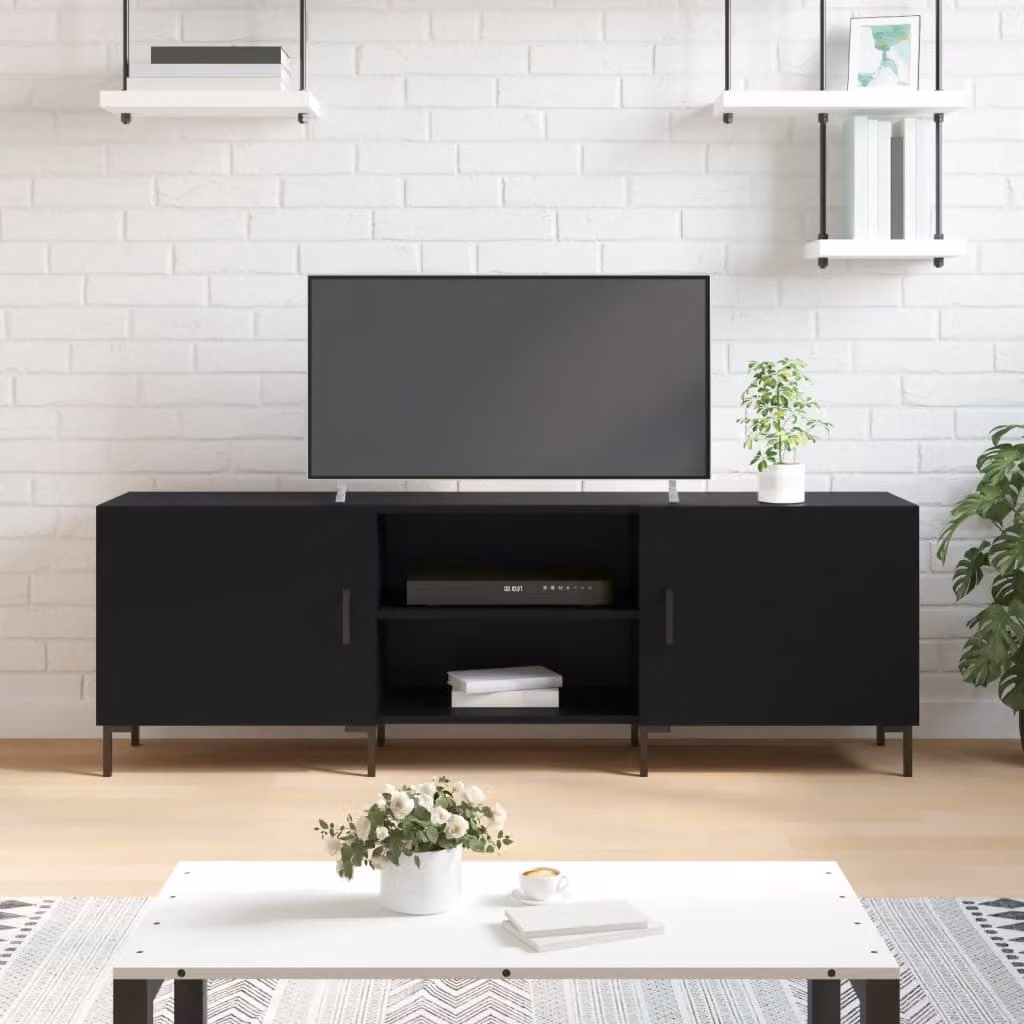 vidaXL Mobile Porta TV Moderno Nero in Legno e Metallo L: 150 cm, P: 30 cm, H: 50 cm