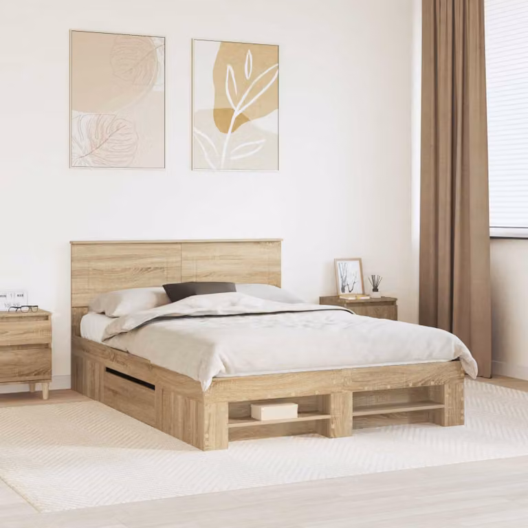 Struttura del letto con testiera vidaXL in Rovere Sonoma marrone L 140 cm x P 200 cm