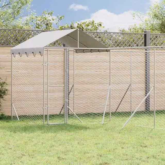 Cuccia per cani da esterno vidaXL in acciaio zincato argento L: 10 m, P: 6 m, H: 2,5 m