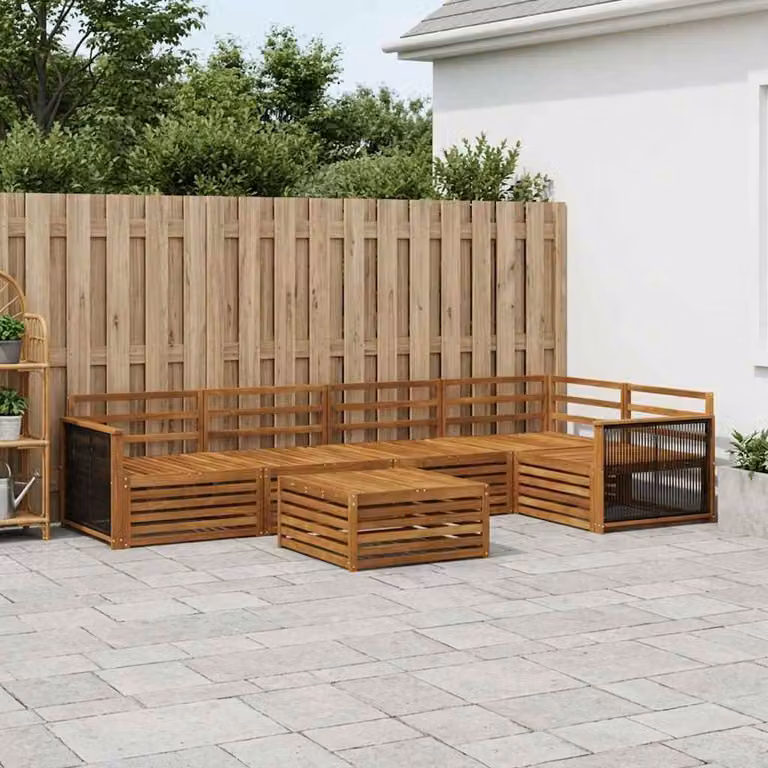 vidaXL Set di divani da esterno a L composto da 6 pezzi in legno di acacia marrone con cuscini inclusi
