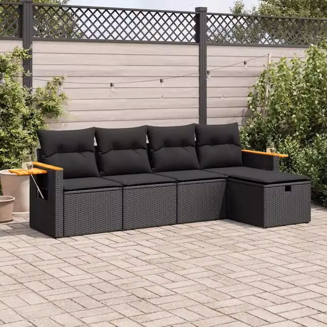 Set Divani da Giardino 5 pz con Cuscini in Polyrattan Nero 3325954