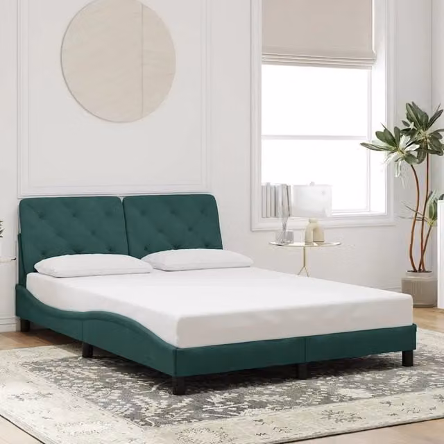 Giroletto vidaXL in Velluto Verde Scuro con Doghe in Legno L/P: 140 x 200 cm – 1