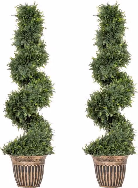 HOMCOM Set 2 Piante Finte di Cipresso a Spirale 120cm con Vaso Incluso, per Decorazione Interno ed Esterno, Verde   Aosom Italy