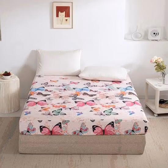 Ibenzoa® Lenzuolo con angoli elasticizzati 140 x 200 cm – adatto per materassi fino a 30 cm di altezza, 100% microfibra morbida, motivo a farfalle, elastico tutto intorno, lavabile fino a 60 °C, ipoallergenico