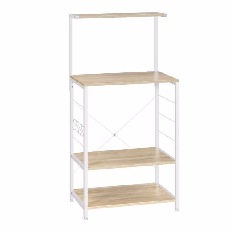 WOLTU Scaffale da cucina, scaffale da terra, supporto per microonde, scaffale da dispensa, scaffale per la casa, bianco + rovere chiaro