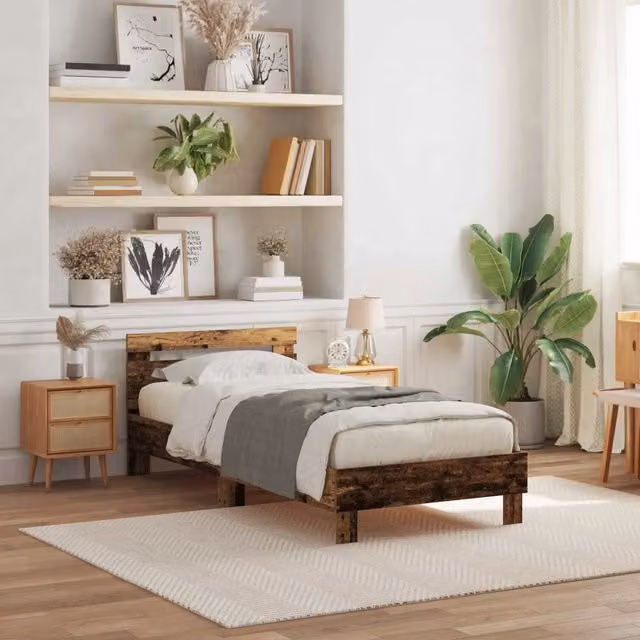 Letto con testiera in legno vecchio vidaXL, colore marrone, L/P/H: 100 x 200 x 104 cm – 1