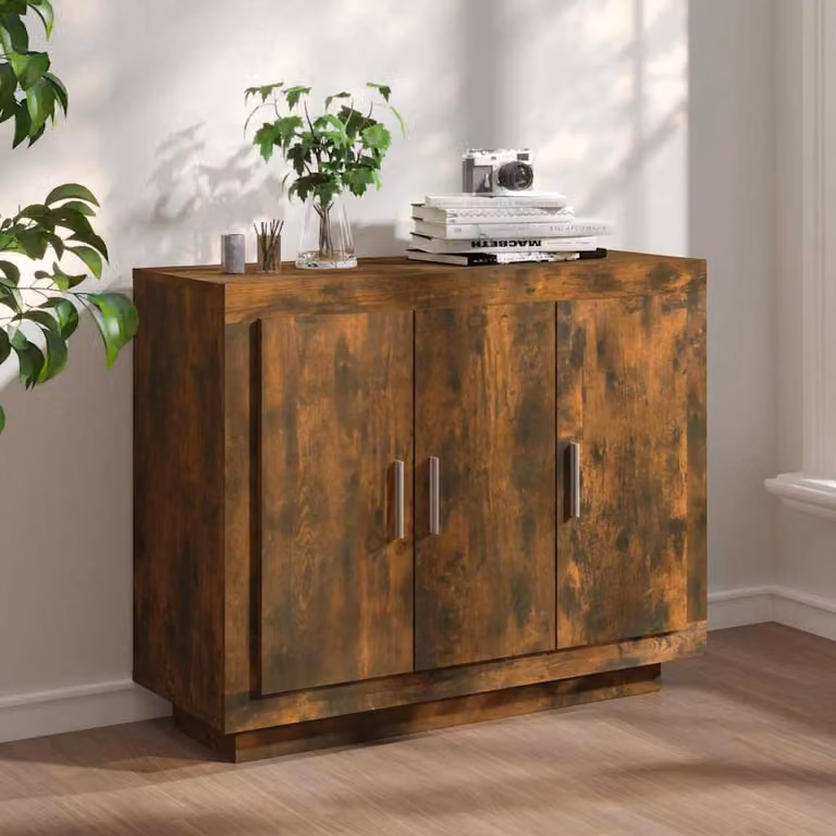 Credenza moderna vidaXL in legno multistrato color rovere fumo, L 92 cm x P 35 cm x H 75 cm