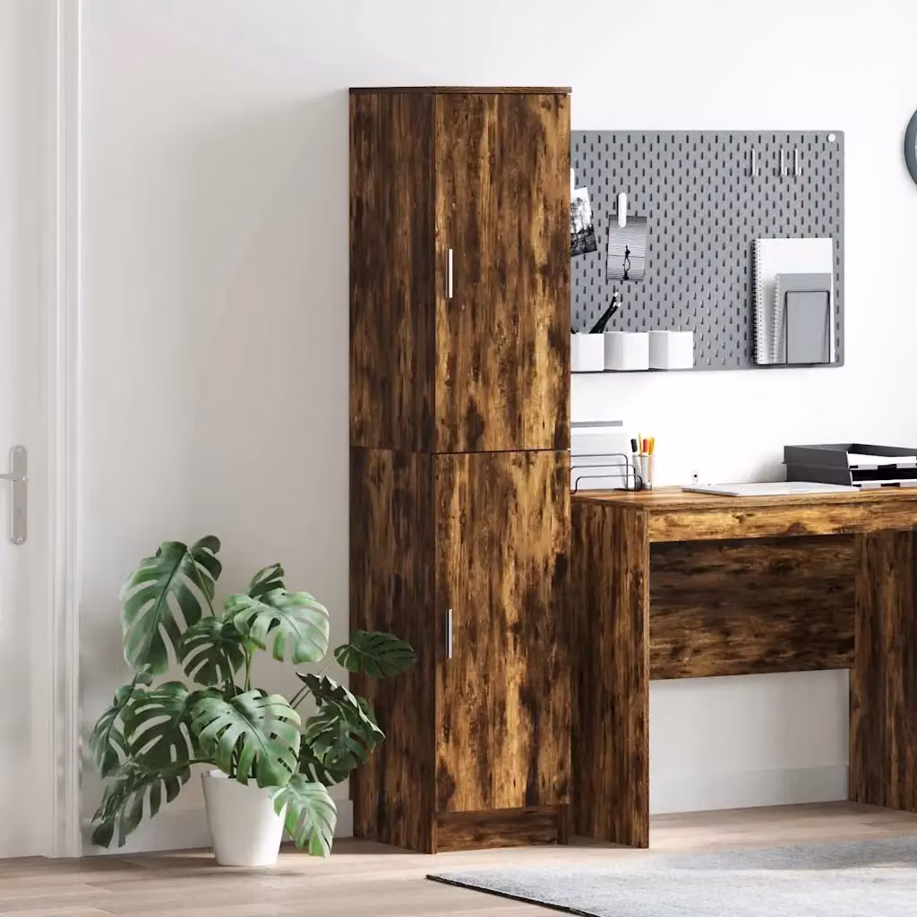Credenza moderna in rovere fumé con ante a battente e ripiani interni, L/P/H: 35 x 39 x 168 cm – 2