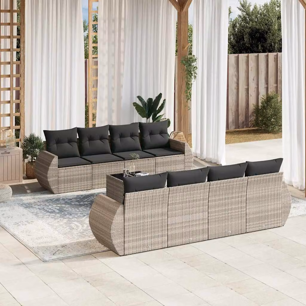 Set Divano da Giardino vidaXL 9pz in Polyrattan Grigio Antracite con Cuscini Imbottiti e Tavolino – 1