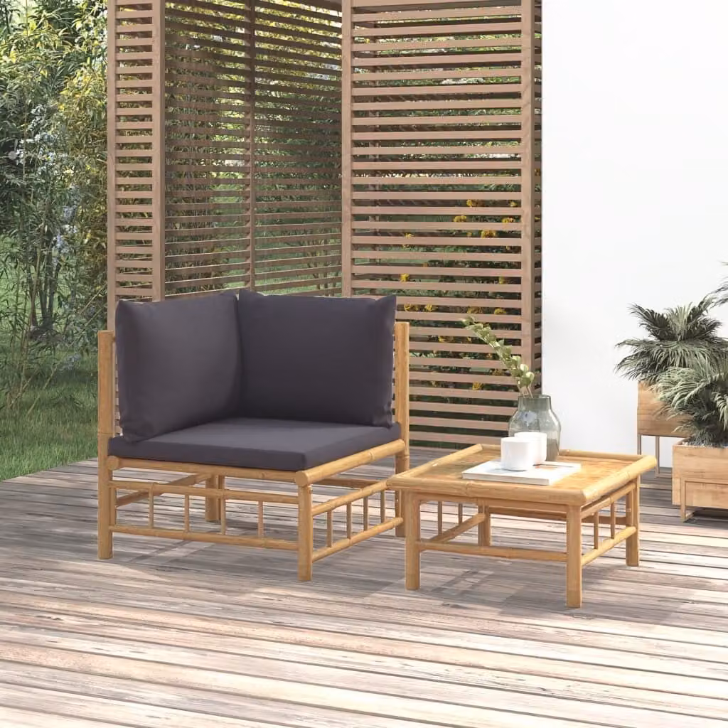 Maison Exclusive - Set da giardino a 2 pezzi con cuscini in bambù grigio scuro