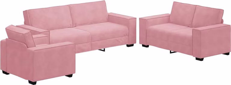 Set di Divani 3 pz con Cuscini rosa in Velluto