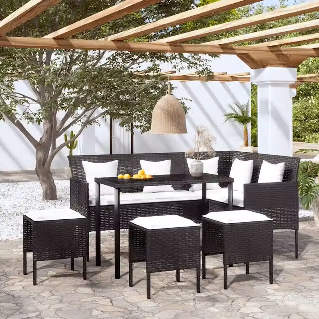 Set Divano a L con Cuscini 5 pz Nero in Polyrattan 318578
