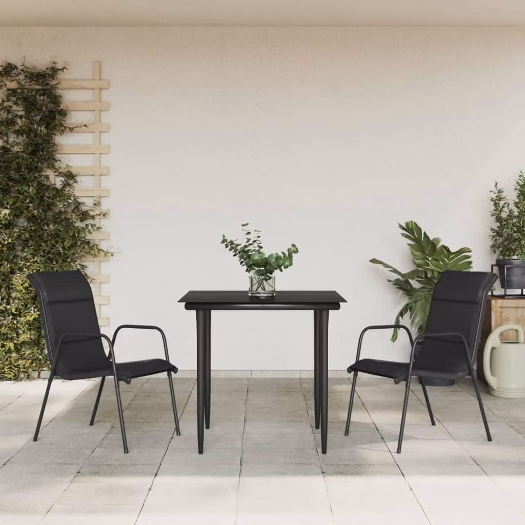 Maison Exclusive - Set da pranzo da giardino a 3 pezzi in acciaio nero e Textilene
