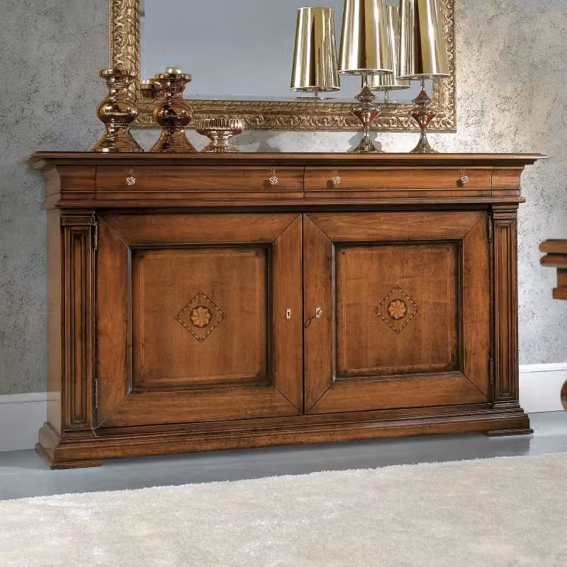 Credenza classica Mobili 2G con 2 porte e 2 cassetti in legno color noce L: 200 cm, P: 58 cm, H: 113 cm – 2
