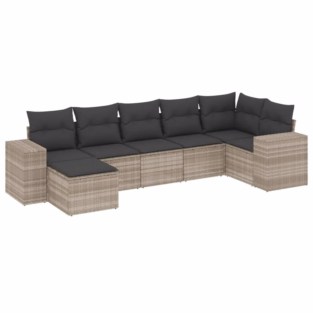 Set Divani da Giardino 7pz con Cuscini Grigio Chiaro Polyrattan