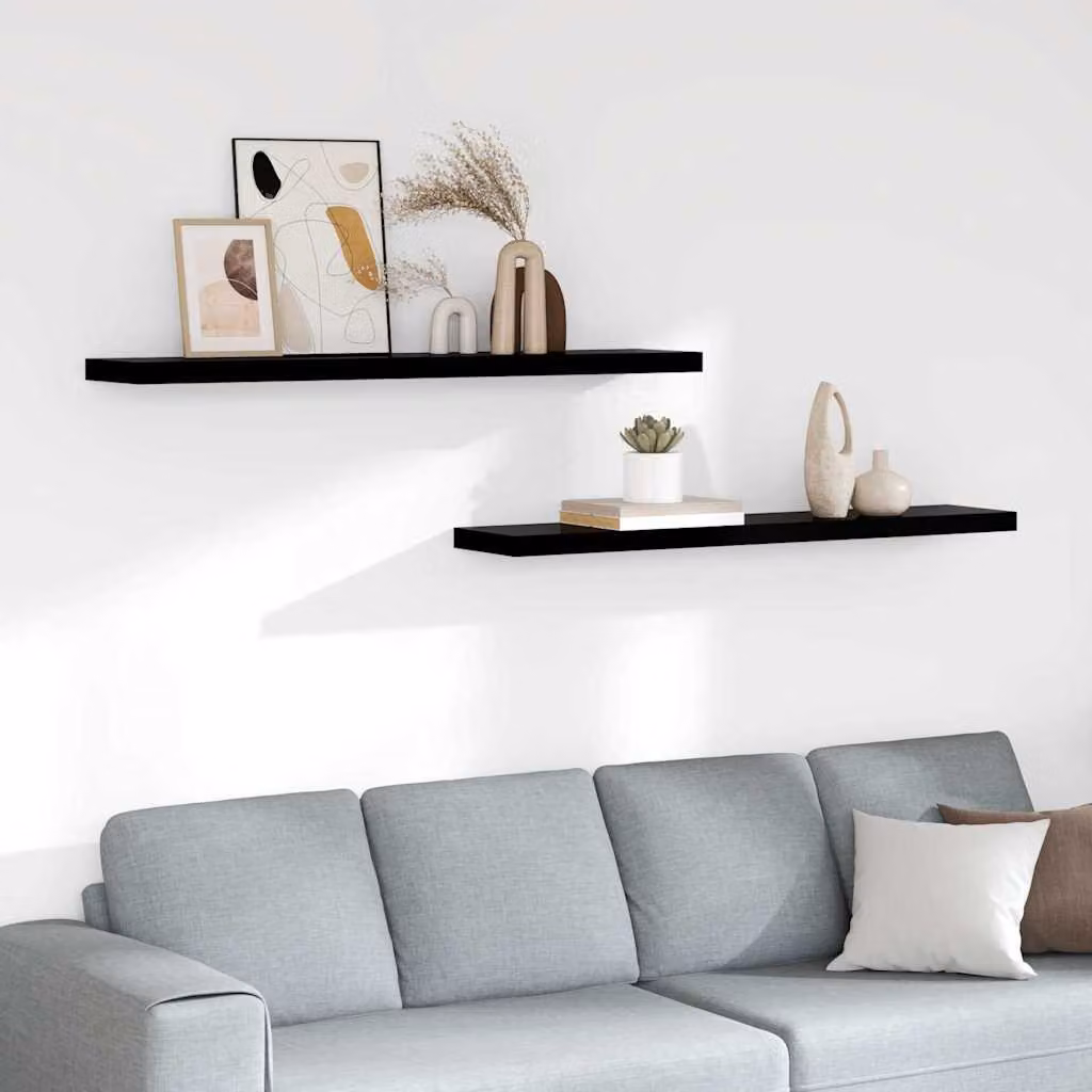 Set di 2 Scaffali a Parete vidaXL in MDF Nero Lucido L 120 cm x P 23,5 cm x H 3,8 cm