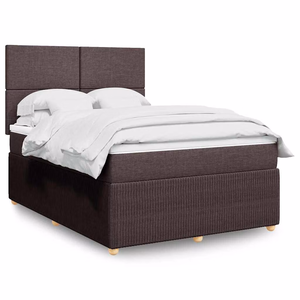 vidaXL Giroletto a Molle con Materasso Ibrido in Tessuto Marrone e Bianco L/P/H: 190 x 140 x 150,5 cm – 1
