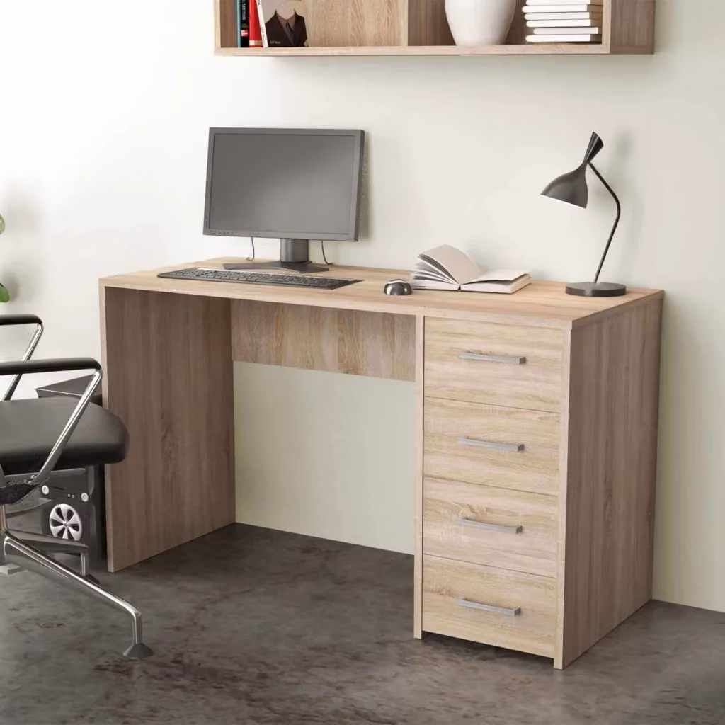 Scrivania moderna COSMA per computer con cassettiera, forma rettangolare, colore beige e marrone, L: 120 cm, P: 50 cm, H: 74 cm – 2