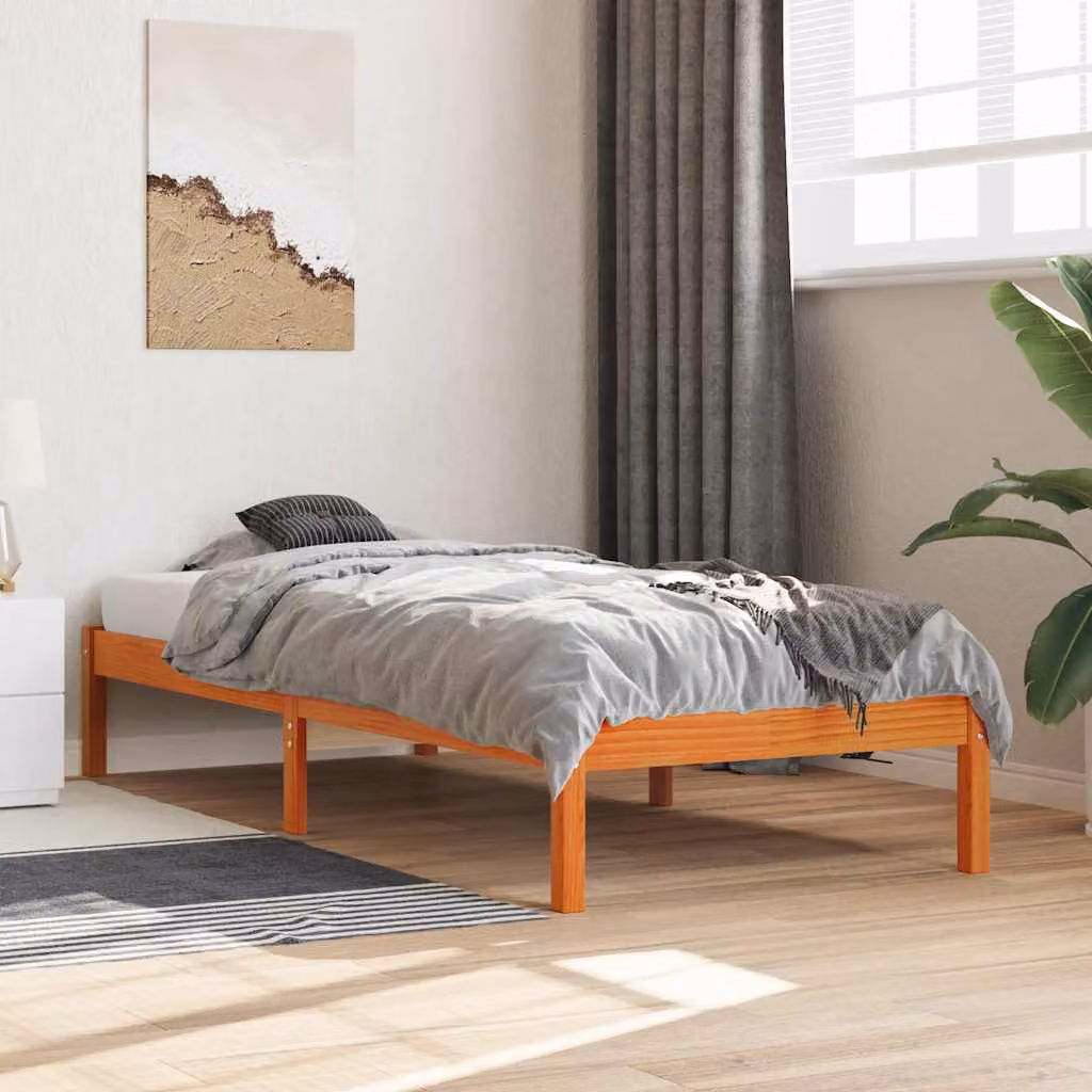 Giroletto vidaXL in legno massello di pino marrone cera con doghe fisse, L/P/H: 200 x 90 x 31 cm