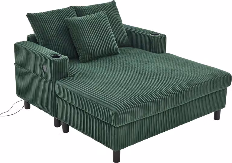 AIORBER Spaziosa chaise longue reclinabile con LED, USB, portabicchieri, rivestimento in velluto ed elevato comfort - ideale per il soggiorno e la camera da letto - Disponibile multicolore
