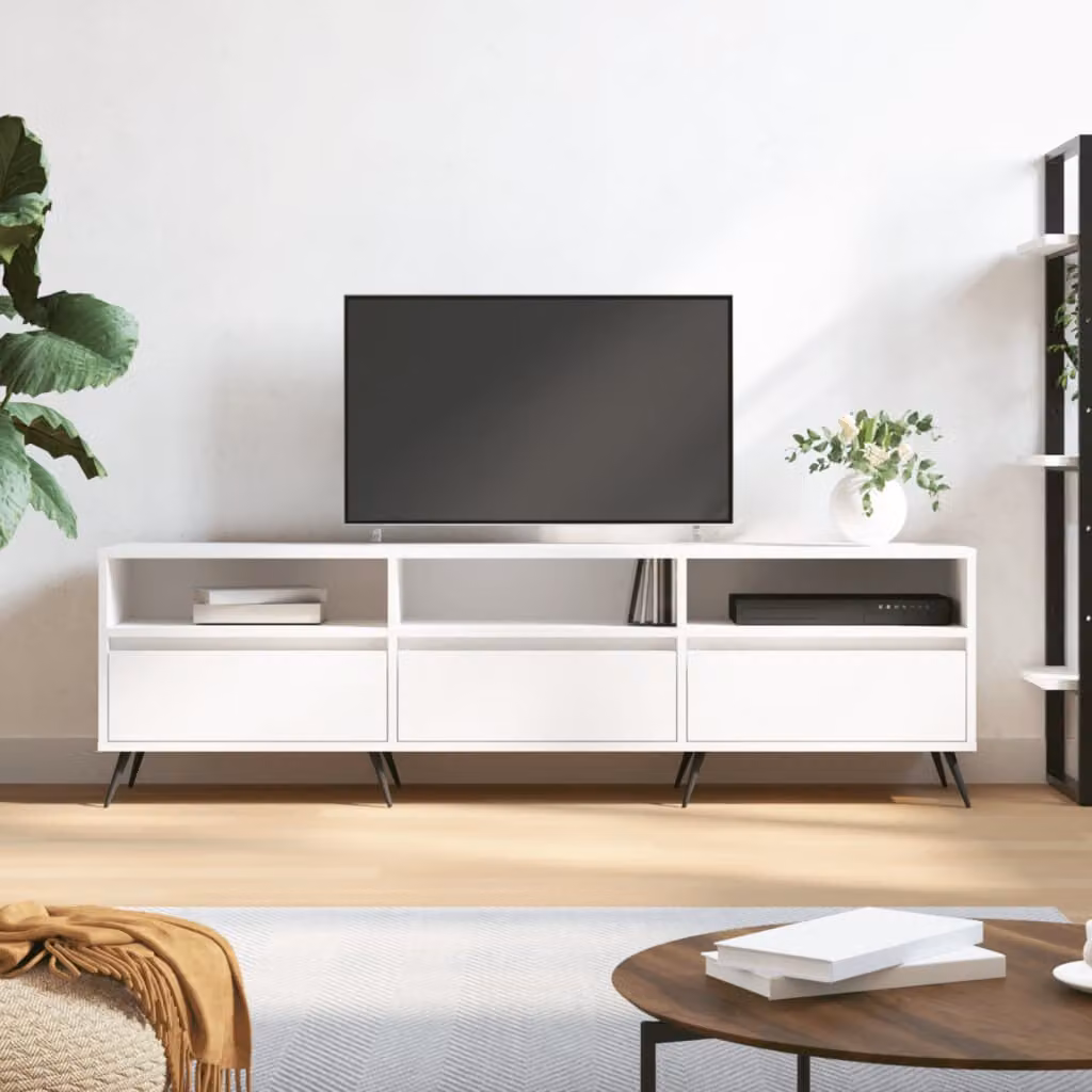 vidaXL Mobile Porta TV Bianco in Legno e Metallo L: 150 cm, P: 30 cm, H: 44,5 cm