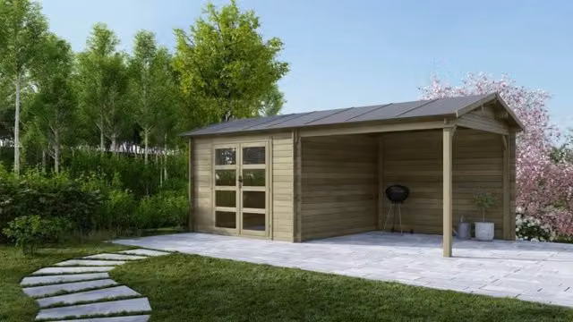 Casetta da giardino in legno ALTANKA modello DOM718 verde, superficie 17.4 m2, spessore pareti 28 mm, L/P/H: 5.79 x 3 x 2.54 m