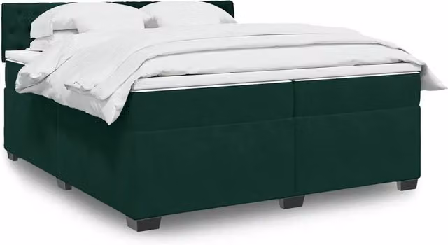 Letto Ibrido vidaXL in Velluto Verde Scuro e Legno di Pino con Materasso L/P: 200 x 200 cm