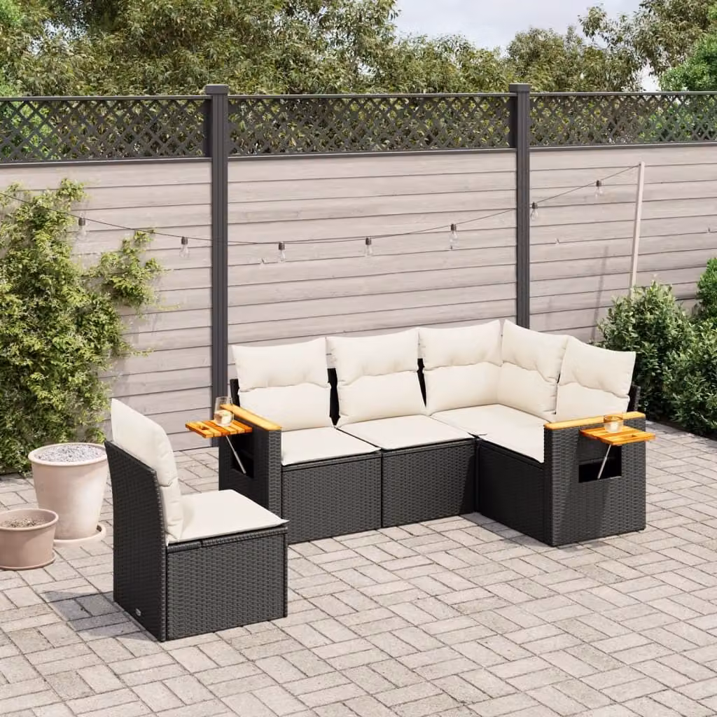 Maison Exclusive - Set Divani da Giardino 5 pz con Cuscini in Polyrattan Nero