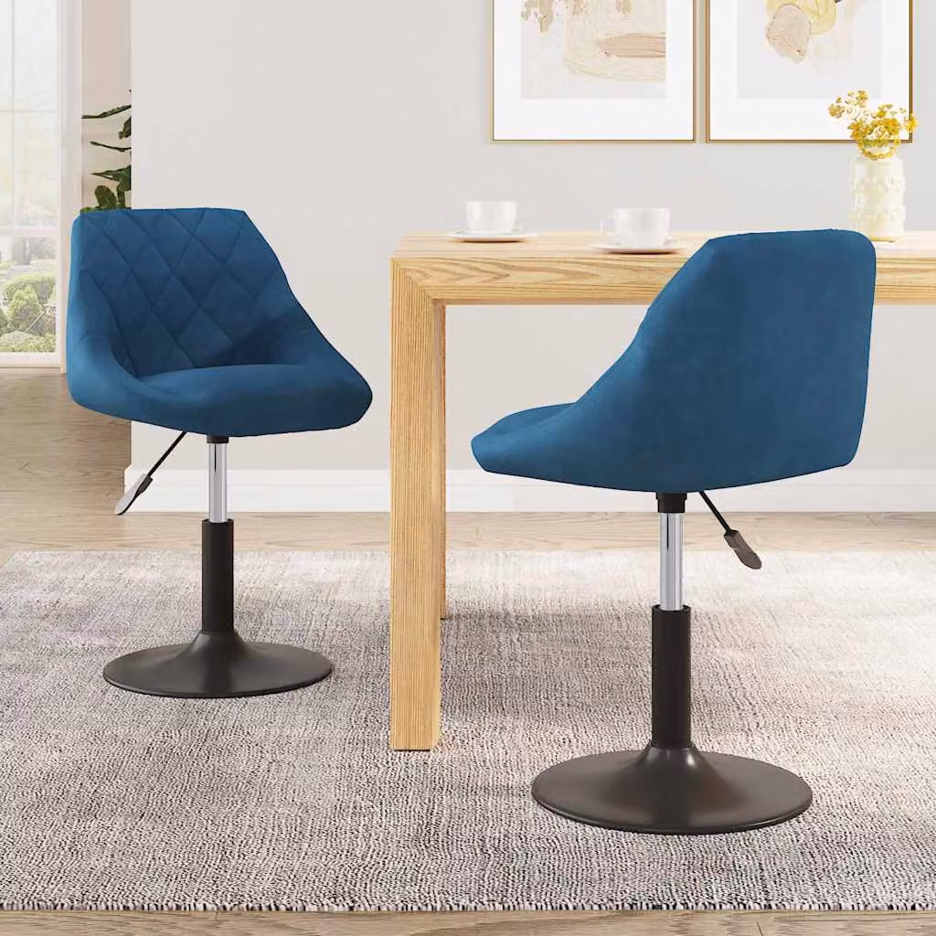 Set di 2 sedie da pranzo girevoli vidaXL in velluto blu con design moderno e base in metallo
