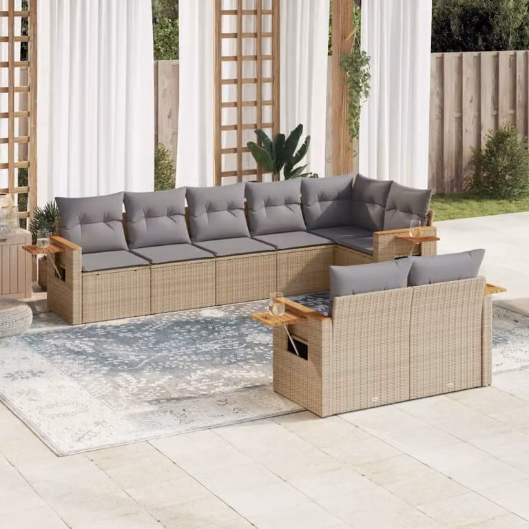 vidaXL Set Divano da Giardino 8 pz a L in Polyrattan con Cuscini Beige e Grigio