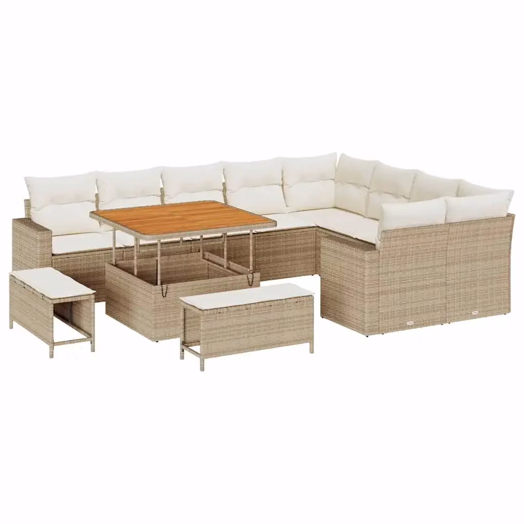 Set Divano da Giardino vidaXL 12 Pezzi Beige con Poltrone, Elementi Angolari, Pouf e Tavolino, Struttura in Acciaio e Design Moderno in Polyrattan con Cuscini Inclusi – 2