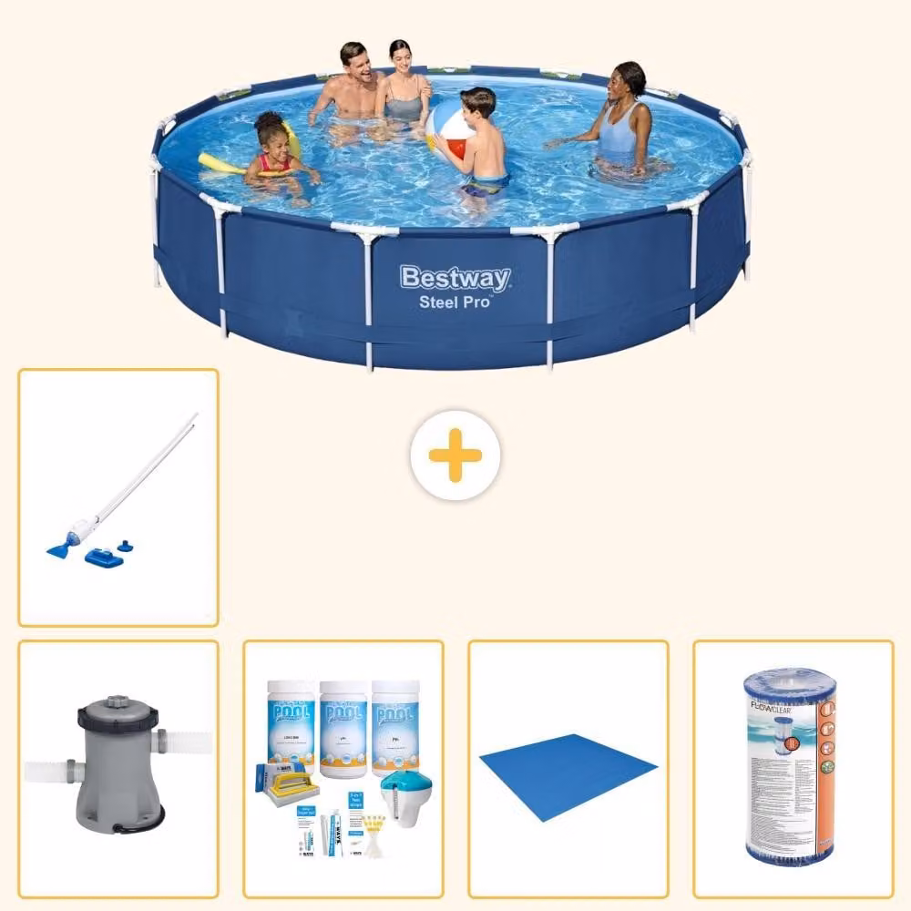 Piscina gonfiabile Bestway Steel Pro, rotonda, dimensioni 396x84 cm, composta da 6 parti, modello S22113