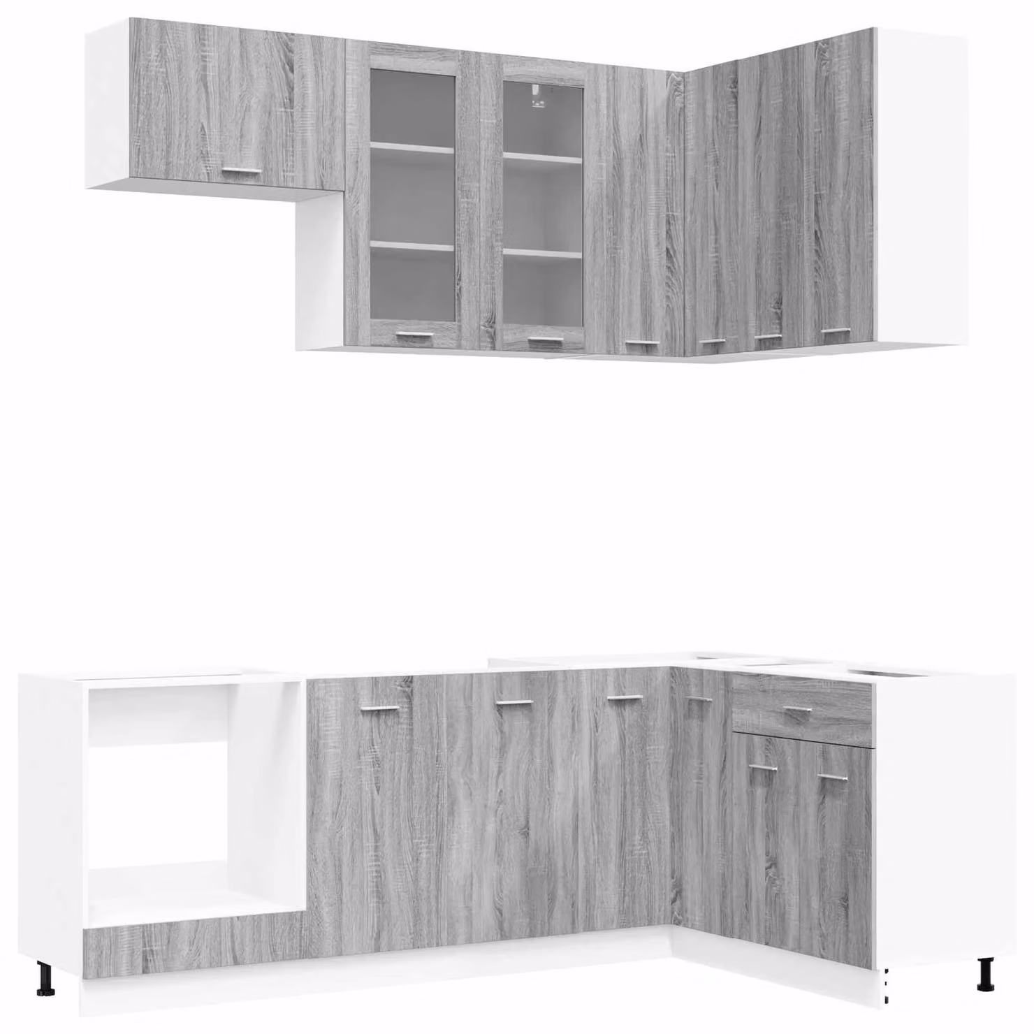 Set da cucina LYON, 8 pezzi, grigio Sonoma, materiale simile al legno