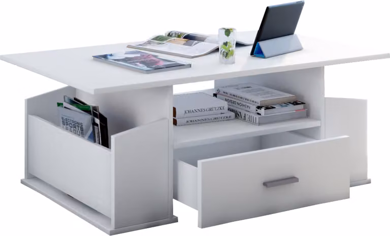 Tavolino in legno con spazio di archiviazione sufficiente | Dimensioni ca. H. 44 x W. 110 x D. 52 cm | Tavolo soggiorno con cassetto - Junata