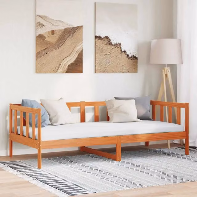 Struttura del letto-Giroletto Marrone cerato 90 x 190 cm Pino massello 459963