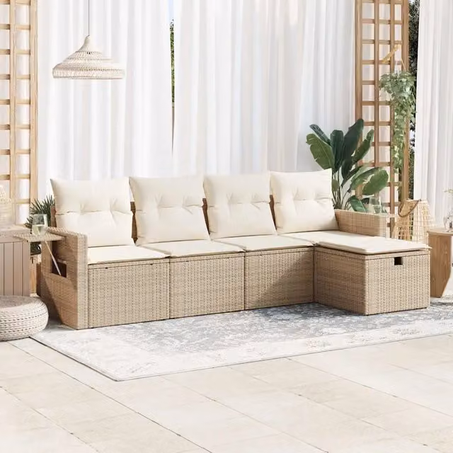 Set Divano da Giardino 5 pz con Cuscini Beige in Polyrattan 3325464