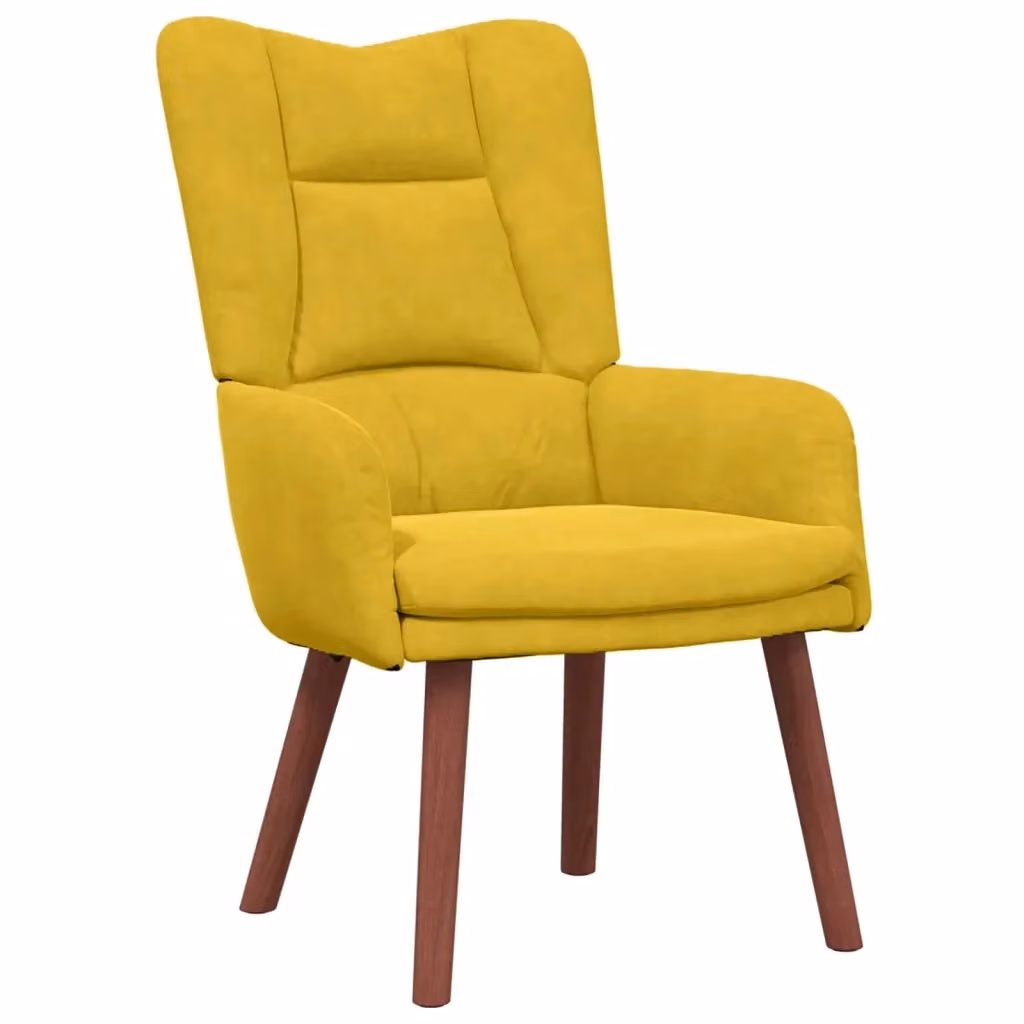 Poltrona moderna in velluto giallo con braccioli e struttura in legno, L: 63 cm, P: 67 cm, H: 94 cm – 2