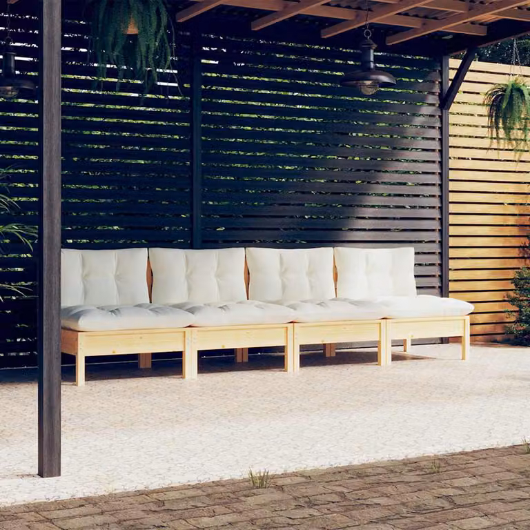 vidaXL Divano da Giardino a 4 Posti in Legno di Pino Trattato con Cuscini Imbottiti Beige