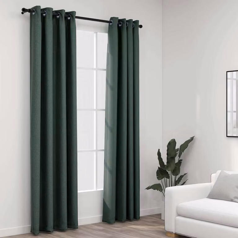 Set di 2 tende oscuranti vidaXL con effetto lino e occhielli, colore verde, L: 140 cm, H: 225 cm