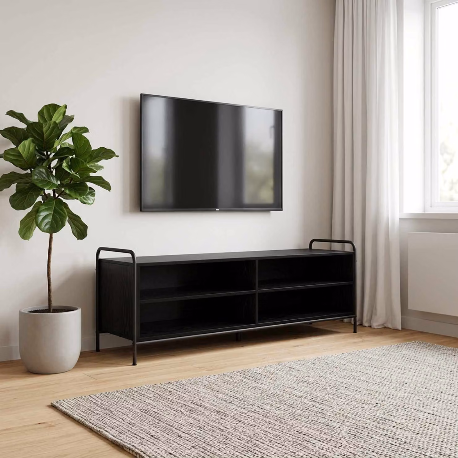 Mobile TV vidaXL Modern in Rovere Nero e Legno Ingegnerizzato, L 140 x P 39,5 x H 50 cm