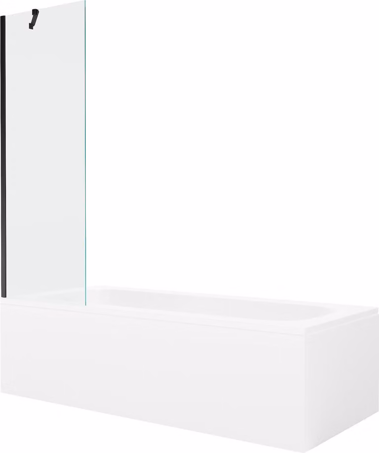 Mexen Vega vasca rettangolare 180 x 80 cm con rivestimento e paravento a 1 anta 60 cm, trasparente, nero - 550118080X9506000070