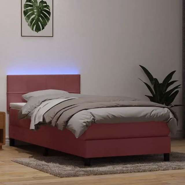 Letto a Molle con Materasso e LED Rosa 80x220 cm Velluto 3316910