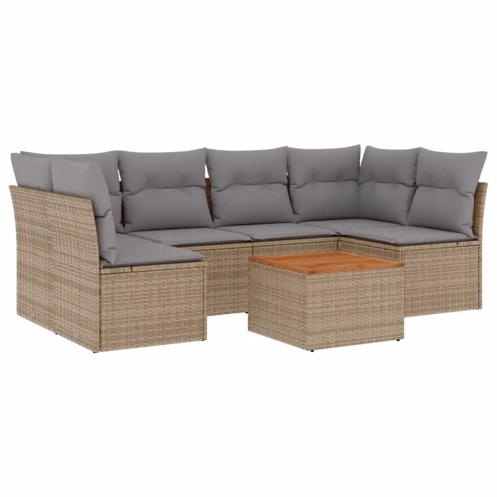 vidaXL Set Divani da Giardino 7 pz in Polyrattan con Cuscini Beige e Tavolino da Esterno – 2