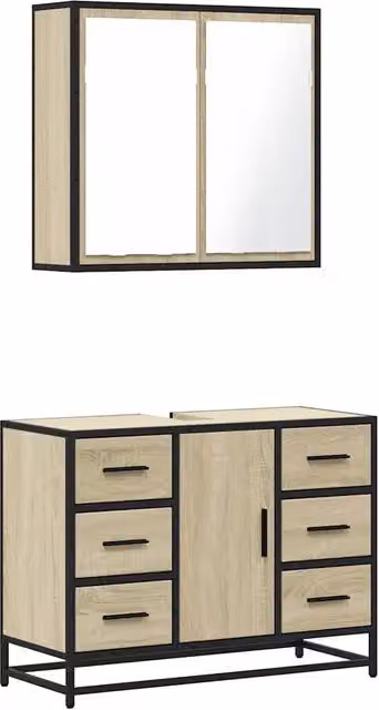 Set Mobili da Bagno | Armadio da bagno 2 pz Rovere Sonoma in Legno Multistrato