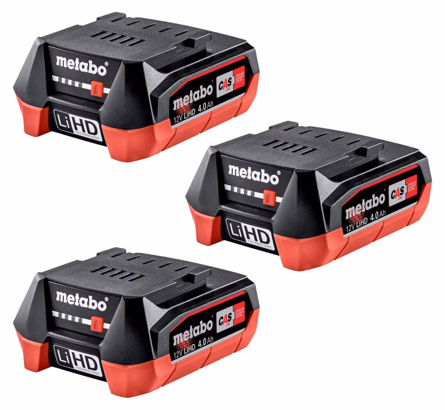 Set di batterie Metabo 3x LiHD 12 V 4,0 Ah / 4000 mAh Li-Ion con indicatore del livello di carica ( 3x 625349000 )