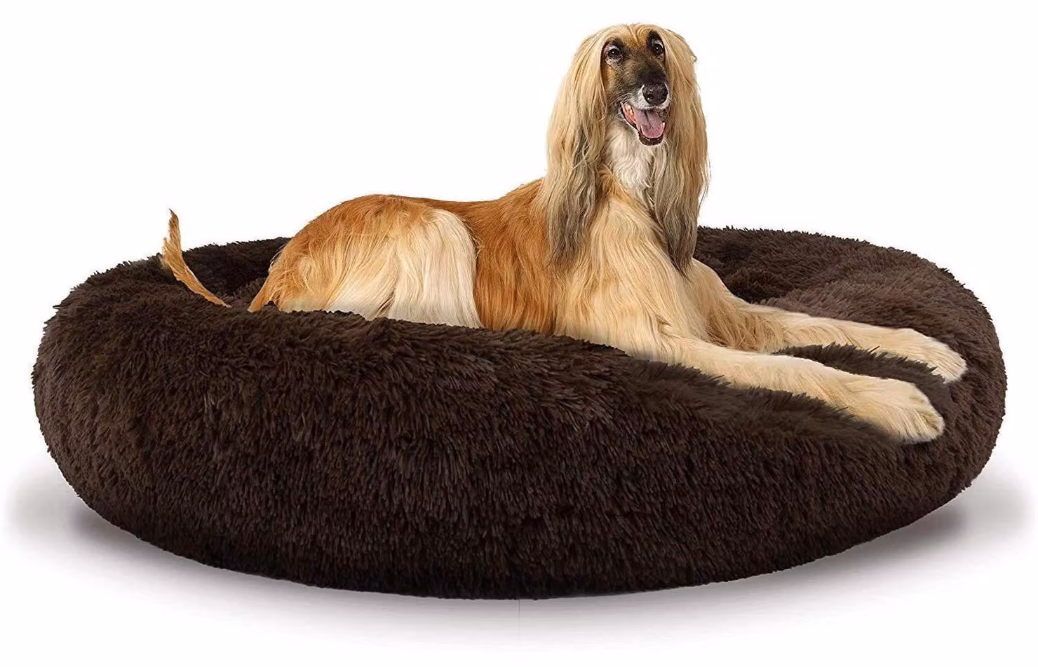 Cuccia per cani, forma rotonda, in peluche, per animali domestici, tipo "donut", cuscino imbottito, colore marrone, dimensioni 100x100x26 cm